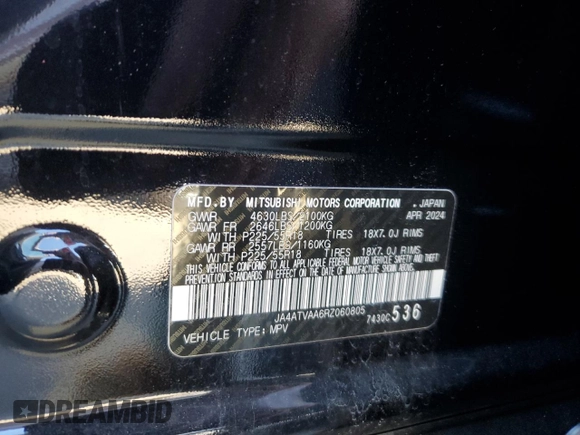 2024 Mitsubishi Eclipse Cross LE with VIN JA4ATVAA6RZ060805, listed as a Copart auction lot 46614095 with 8,005 mi miles and Salvage title. Bid and sale history available at DreamBid. Image 13.