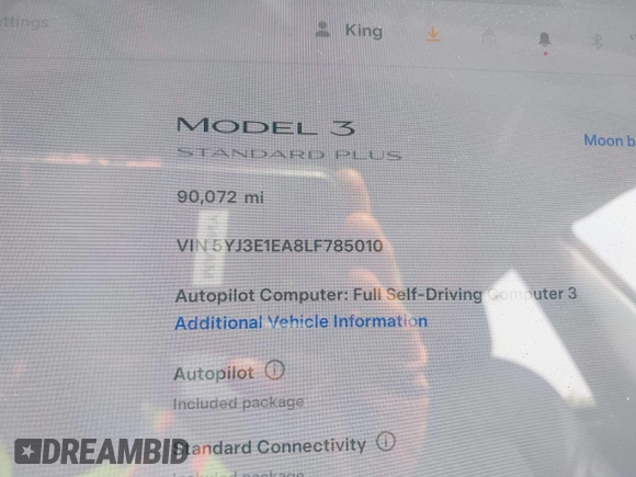 2020 Tesla Model 3 Standard Range Plus z VIN 5YJ3E1EA8LF785010, wystawiony jako IAAI lot #42130951 z przebiegiem 90 072 mil mil oraz . Historia ofert i sprzedaży dostępna na DreamBid. Obrazek 16.