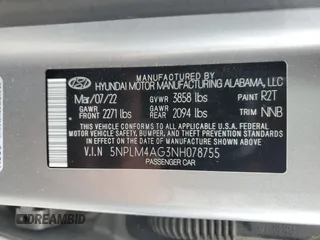 2022 Hyundai Elantra SEL with VIN 5NPLM4AG3NH078755, listed as a Copart auction lot 51120245 with 54,948 mi miles and Salvage Title. Bid and sale history available at DreamBid. Image 13.