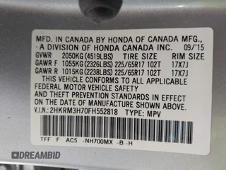 2015 Honda CR-V EX-L with VIN 2HKRM3H70FH552818, listed as a IAAI auction lot 41983061 with 202,898 mi miles and . Bid and sale history available at carsss.com. Image 9.