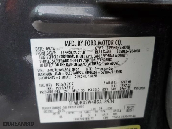 2008 Ford Taurus X SEL with VIN 1FMDK02W48GA18934, listed as a Copart auction lot 88786975 with 144,442 mi miles and Salvage Title. Bid and sale history available at carsss.com. Image 14.