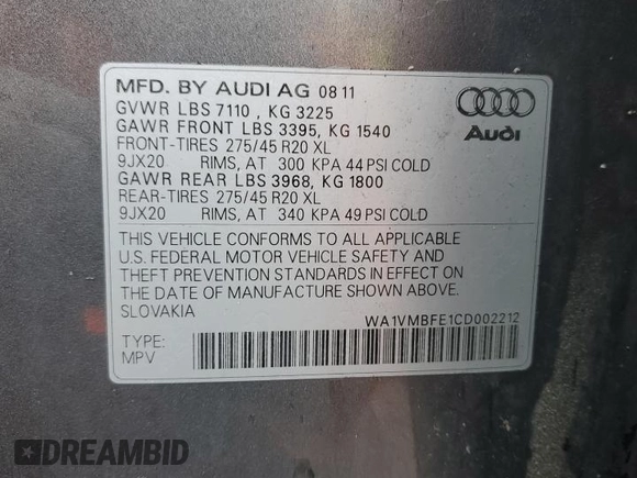 2012 Audi Q7 3.0L TDI Prestige with VIN WA1VMBFE1CD002212, listed as a Copart auction lot 44233805 with 132,342 mi miles and Clean Title. Bid and sale history available at carsss.com. Image 13.