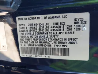 2021 Honda Pilot EX-L with VIN 5FNYF5H51MB004516, listed as a IAAI auction lot 41759992 with 75,476 mi miles. Bid and sale history available at carsss.com. Image 9.