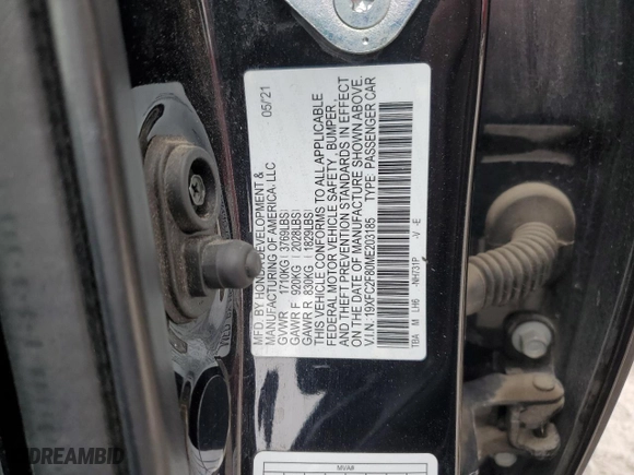 2021 Honda Civic Sedan Sport with VIN 19XFC2F80ME203185, listed as a Copart auction lot 49065335 with 68,823 mi miles and Salvage Title. Bid and sale history available at carsss.com. Image 15.