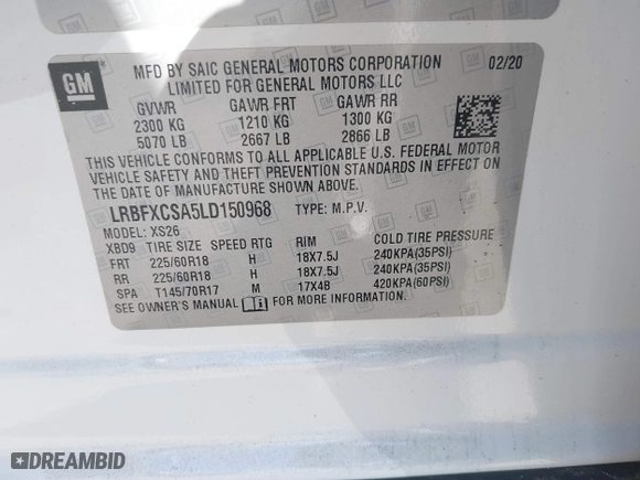 2020 Buick Envision Essence with VIN LRBFXCSA5LD150968, listed as a IAAI auction lot 41443356 with 71,993 mi miles. Bid and sale history available at carsss.com. Image 9.