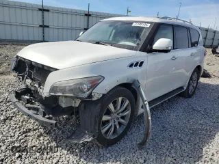 2012 Infiniti QX56 7-passenger with VIN JN8AZ2NE4C9017396, listed as a Copart auction lot 75180134 with 152,957 mi miles and Salvage Title. Bid and sale history available at carsss.com. Image 1.