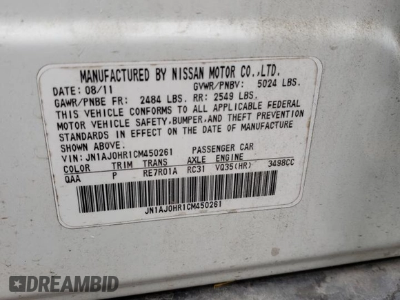 2012 Infiniti EX Journey with VIN JN1AJ0HR1CM450261, listed as a Copart auction lot 72617674 with 137,040 mi miles and Salvage Title. Bid and sale history available at DreamBid. Image 13.