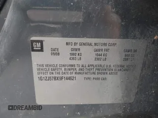 2009 Chevrolet Malibu 2LT with VIN 1G1ZJ57BX9F144621, listed as a IAAI auction lot 41798443 with 131,373 mi miles and . Bid and sale history available at DreamBid. Image 9.