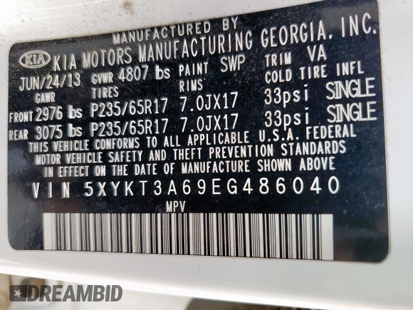 2014 Kia Sorento LX with VIN 5XYKT3A69EG486040, listed as a Copart auction lot 54686995 with 146,736 mi miles and Clean Title. Bid and sale history available at carsss.com. Image 14.