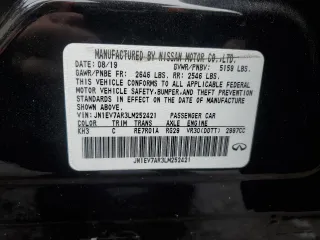 2020 Infiniti Q50 with VIN JN1EV7AR3LM252421, listed as a Copart auction lot 52086965 with 37,087 mi miles and Salvage Title. Bid and sale history available at DreamBid. Image 13.