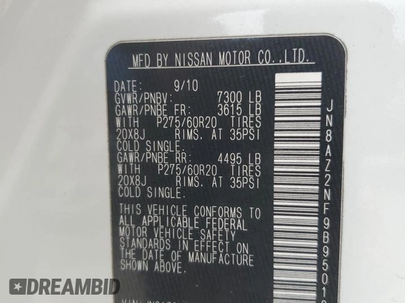2011 Infiniti QX56 7-passenger with VIN JN8AZ2NF9B9501099, listed as a Copart auction lot 59562454 with 233,081 mi miles and Salvage Title. Bid and sale history available at carsss.com. Image 13.