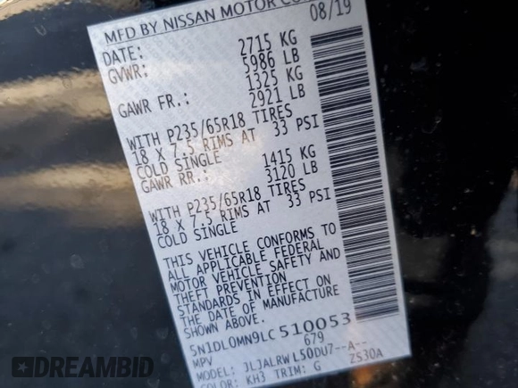 2020 Infiniti QX60 Luxe with VIN 5N1DL0MN9LC510053, listed as a Copart auction lot 46546345 with 28,164 mi miles and Salvage Title. Bid and sale history available at DreamBid. Image 14.