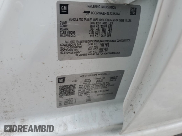 2020 Chevrolet Silverado 1500 Work Truck with VIN 1GCRWAEH4LZ315314, listed as a Copart auction lot 47257715 with 62,963 mi miles and Clean Title. Bid and sale history available at DreamBid. Image 12.