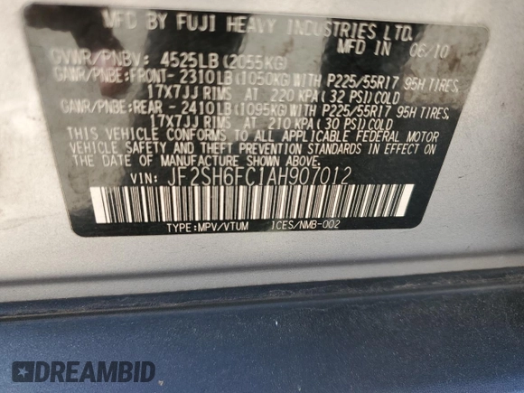 2010 Subaru Forester XT Limited с VIN JF2SH6FC1AH907012, выставлен на аукционе Copart как лот 52434785 с пробегом 173 820 миль миль и Чистый • Clean title. История ставок и продаж доступна на DreamBid. Изображение 14.