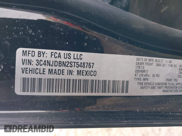 2025 Jeep Compass Latitude с VIN 3C4NJDBN2ST548767, выставлен на аукционе IAAI как лот 41747520 с пробегом 1 888 миль миль и . История ставок и продаж доступна на DreamBid. Изображение 9.