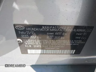 2017 Hyundai Sonata SE with VIN 5NPE24AF3HH564783, listed as a IAAI auction lot 41744125 with Not Provided miles. Bid and sale history available at carsss.com. Image 9.
