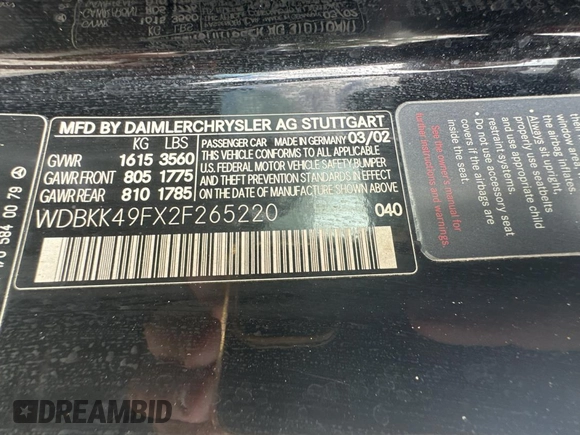 2002 Mercedes-Benz SLK 230 Kompressor with VIN WDBKK49FX2F265220, listed as a Copart auction lot 79324194 with 90,860 mi miles and Clean title. Bid and sale history available at DreamBid. Image 10.