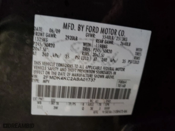 2010 Ford Edge Limited with VIN 2FMDK4KC2ABA01737, listed as a Copart auction lot 48734955 with 153,723 mi miles and Non Repairable. Bid and sale history available at carsss.com. Image 13.