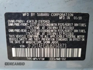 2020 Subaru Crosstrek Premium с VIN JF2GTAEC2L8234873, выставлен на аукционе Copart как лот 58256955 с пробегом 77 650 миль миль и Списание • Salvage title. История ставок и продаж доступна на DreamBid. Изображение 13.