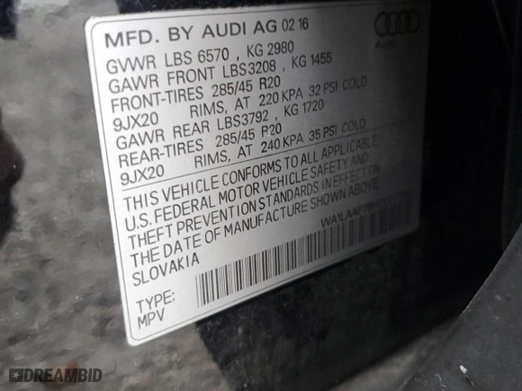 2017 Audi Q7 Premium Plus with VIN WA1LAAF76HD007795, listed as a Copart auction lot 83683424 with 123,070 mi miles and Salvage Title. Bid and sale history available at carsss.com. Image 13.