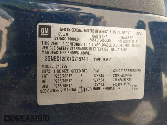 2007 Chevrolet Avalanche LS z VIN 3GNEC120X7G215740, wystawiony jako IAAI lot #42352407 z przebiegiem 183 957 mil mil oraz . Historia ofert i sprzedaży dostępna na DreamBid. Obrazek 9.