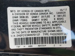 2017 Honda Civic Sedan Si with VIN 2HGFC1E54HH701127, listed as a IAAI auction lot 41845336 with 140,150 mi miles. Bid and sale history available at carsss.com. Image 9.