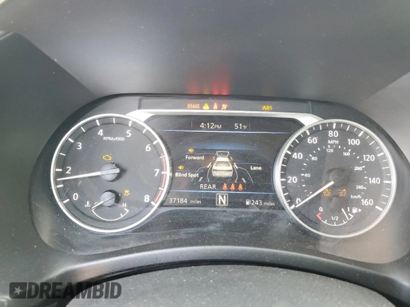 2022 Nissan Sentra SV with VIN 3N1AB8CVXNY245795, listed as a Copart auction lot 52396295 with 37,184 mi miles and Salvage Title. Bid and sale history available at carsss.com. Image 9.