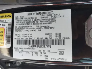 2020 Ford Fusion SE with VIN 3FA6P0HD8LR197796, listed as a IAAI auction lot 42474009 with 74,673 mi miles and . Bid and sale history available at DreamBid. Image 9.