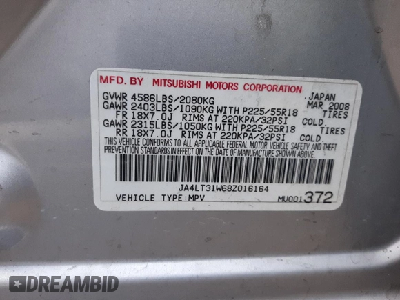 2008 Mitsubishi Outlander SE with VIN JA4LT31W68Z016164, listed as a Copart auction lot 79294084 with 148,527 mi miles and Non repairable. Bid and sale history available at DreamBid. Image 12.