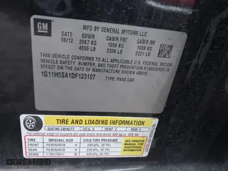 2013 Chevrolet Malibu LTZ with VIN 1G11H5SA1DF123107, listed as a IAAI auction lot 41470772 with 202,752 mi miles. Bid and sale history available at carsss.com. Image 9.