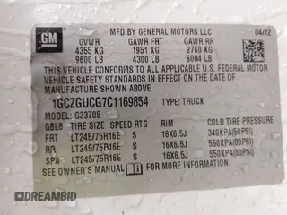 2012 Chevrolet Express Cargo with VIN 1GCZGUCG7C1169854, listed as a IAAI auction lot 41393272 with Not Provided miles and . Bid and sale history available at DreamBid. Image 9.