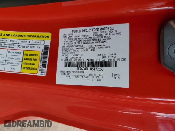 2018 Ford Mustang EcoBoost z VIN 1FA6P8TH3J5172653, wystawiony jako Copart lot #47821565 z przebiegiem 94 947 mil mil oraz Szkoda całkowita • Salvage title. Historia ofert i sprzedaży dostępna na DreamBid. Obrazek 12.