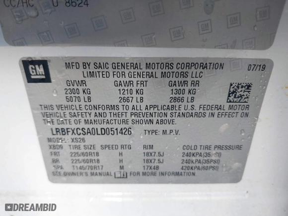 2020 Buick Envision Essence with VIN LRBFXCSA0LD051426, listed as a IAAI auction lot 41132973 with 60,439 mi miles. Bid and sale history available at carsss.com. Image 9.