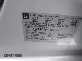 2017 GMC Sierra 1500 SLT z VIN 3GTU2NECXHG451794, wystawiony jako IAAI lot #40865850 z przebiegiem 243 866 mil mil oraz . Historia ofert i sprzedaży dostępna na DreamBid. Obrazek 9.