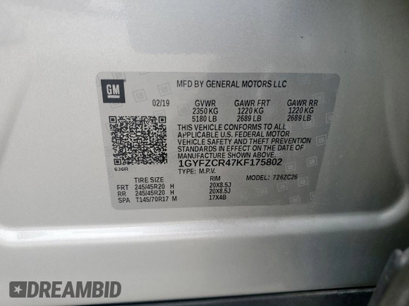 2019 Cadillac XT4 FWD Premium Luxury with VIN 1GYFZCR47KF175802, listed as a Copart auction lot 57153785 with 33,308 mi miles and Salvage title. Bid and sale history available at DreamBid. Image 13.