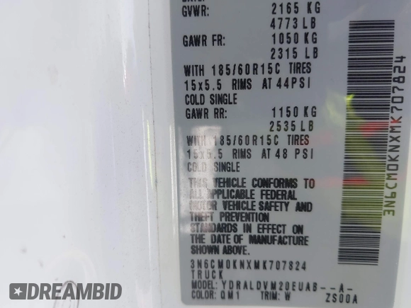 2021 Nissan NV200 SV with VIN 3N6CM0KNXMK707824, listed as a IAAI auction lot 42093549 with 135,175 mi miles and . Bid and sale history available at DreamBid. Image 9.