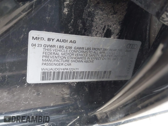 2023 Audi A3 Premium z VIN WAUAUDGY4PA122471, wystawiony jako IAAI lot #41988335 z przebiegiem 11 848 mil mil oraz . Historia ofert i sprzedaży dostępna na DreamBid. Obrazek 9.
