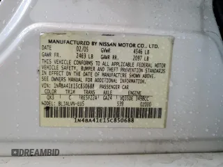 2005 Nissan Maxima 3.5 SL with VIN 1N4BA41E15C850688, listed as a Copart auction lot 75901264 with 50,045 mi miles and Salvage Title. Bid and sale history available at carsss.com. Image 12.