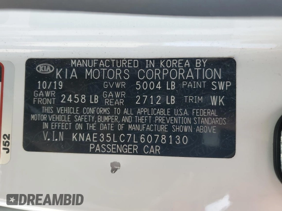 2020 Kia Stinger GT with VIN KNAE35LC7L6078130, listed as a Copart auction lot 50265895 with 83,540 mi miles and Salvage Title. Bid and sale history available at carsss.com. Image 14.