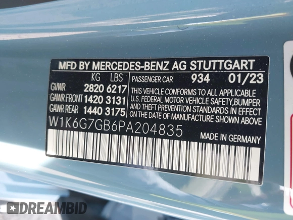 2023 Mercedes-Benz S-Class S 580 with VIN W1K6G7GB6PA204835, listed as a IAAI auction lot 41545504 with 9,270 mi miles. Bid and sale history available at carsss.com. Image 9.