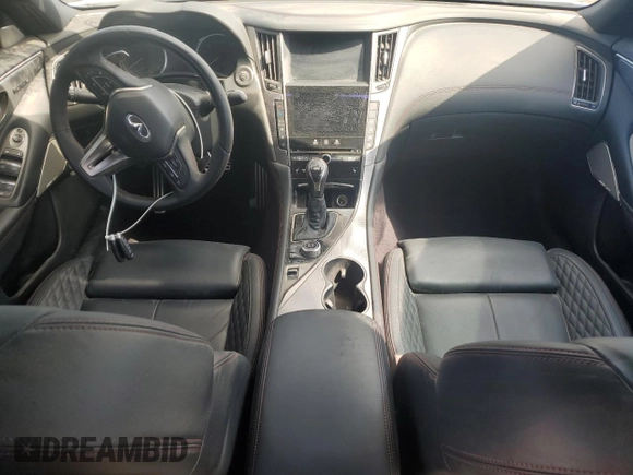 2018 Infiniti Q50 Red Sport 400 with VIN JN1FV7AR2JM480539, listed as a Copart auction lot 49141695 with 81,523 mi miles and Salvage Title. Bid and sale history available at DreamBid. Image 8.
