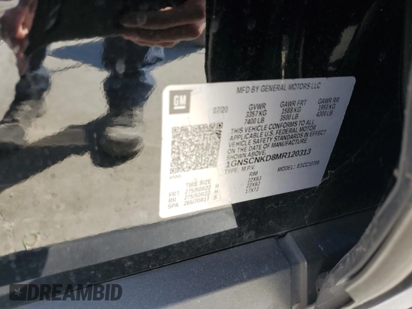 2021 Chevrolet Tahoe LT with VIN 1GNSCNKD8MR120313, listed as a Copart auction lot 48130755 with Not provided miles and Clean title. Bid and sale history available at DreamBid. Image 13.