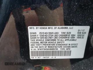 2017 Honda Pilot EX-L with VIN 5FNYF5H5XHB005735, listed as a IAAI auction lot 41791678 with 131,480 mi miles. Bid and sale history available at carsss.com. Image 9.