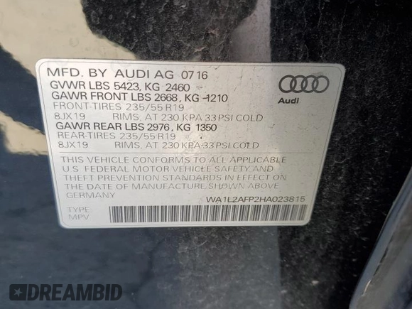 2017 Audi Q5 Premium Plus z VIN WA1L2AFP2HA023815, wystawiony jako Copart lot #51519105 z przebiegiem 44 670 mil mil oraz Szkoda całkowita • Salvage title. Historia ofert i sprzedaży dostępna na DreamBid. Obrazek 13.