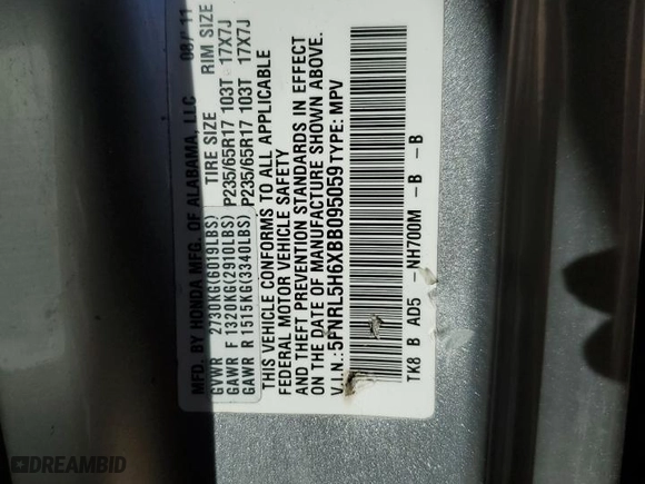 2011 Honda Odyssey EX-L with VIN 5FNRL5H6XBB095059, listed as a Copart auction lot 47368985 with 217,084 mi miles and Salvage Title. Bid and sale history available at carsss.com. Image 14.