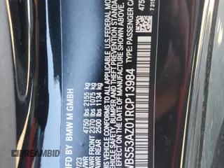 2024 BMW M4 with VIN WBS53AZ01RCP13984, listed as a Copart auction lot 75922154 with 2,904 mi miles and Salvage Title. Bid and sale history available at carsss.com. Image 14.