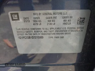 2013 Chevrolet Cruze 1LT with VIN 1G1PC5SB1D7215989, listed as a IAAI auction lot 42160837 with 172,169 mi miles and . Bid and sale history available at DreamBid. Image 9.