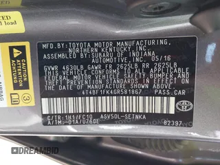2016 Toyota Camry XLE with VIN 4T4BF1FK4GR581867, listed as a IAAI auction lot 42002126 with 74,811 mi miles. Bid and sale history available at carsss.com. Image 9.
