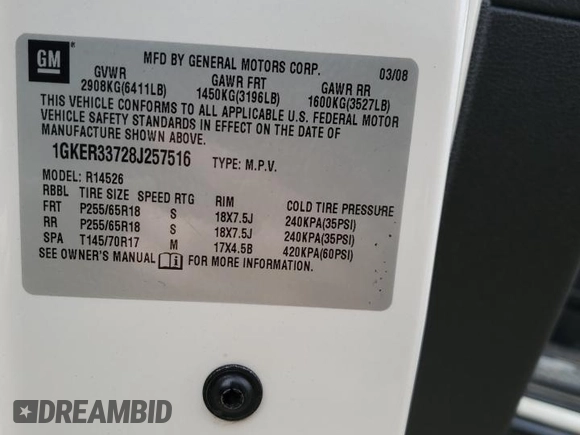 2008 GMC Acadia SLT2 with VIN 1GKER33728J257516, listed as a Copart auction lot 84923134 with 219,106 mi miles and Non Repairable. Bid and sale history available at carsss.com. Image 15.