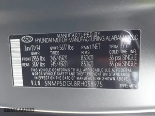 2024 Hyundai Santa Fe Calligraphy with VIN 5NMP5DGL8RH058975, listed as a IAAI auction lot 41254984 with 6,270 mi miles. Bid and sale history available at carsss.com. Image 9.